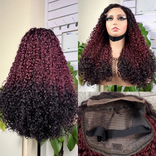 Ombre 5x5 Glueless Double Drawn Pissy Curl Transparent Lace Closure Wig | Human Hair Wig | Lace Front